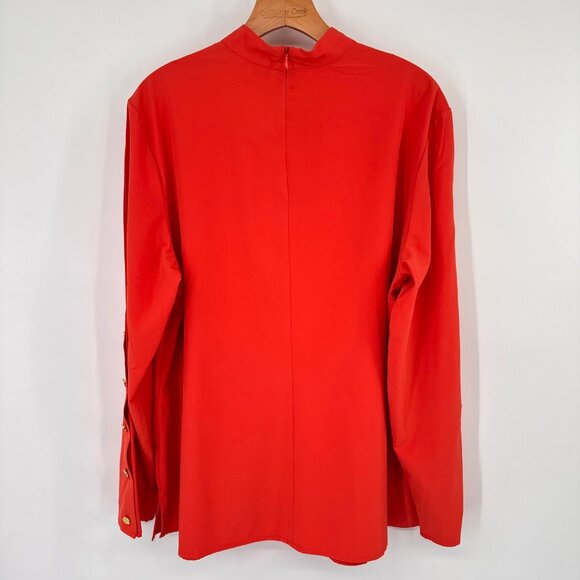Chicos 3 Womens orange V-Neck keyhole Blouse gold Button long sleeve Size XL - Picture 14 of 16